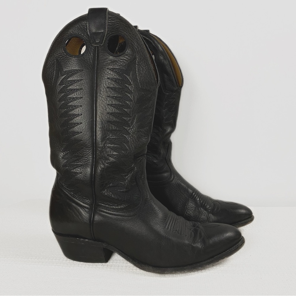Boulet Mens Medium Cowboy Toe Boots Black Leather Cowboy Boots size 9